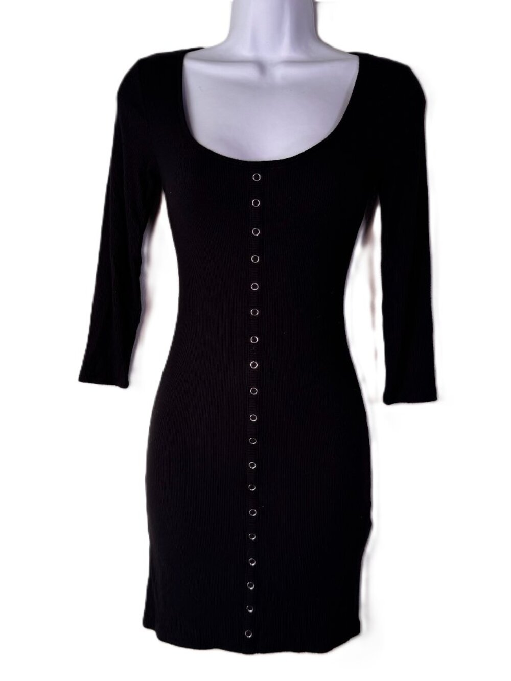 Forever 21 Black Ribbed Dress w/ Snap Row Goth Punk Emo Alternative Grunge Small